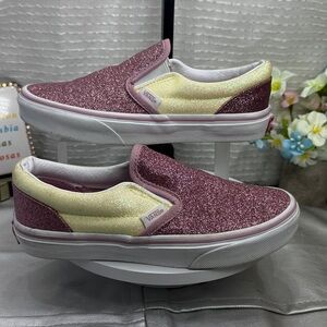 (A) Vans Classic Slip-On x Kids' canvas sneakers size 3 with glitter